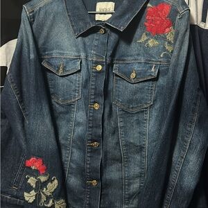 Vintage America Blue Denim Jacket with Red Embroidery